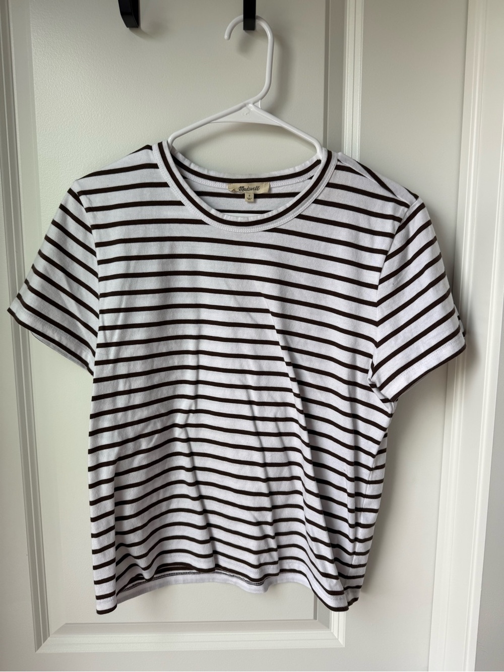 Madewell White and Brown Striped Short Sleeve Tee